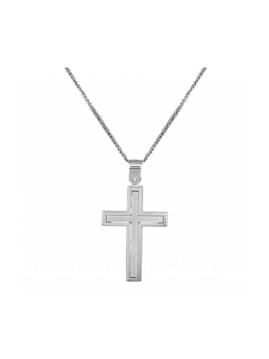 Herren Weißgold Kreuz 14K mit Kette