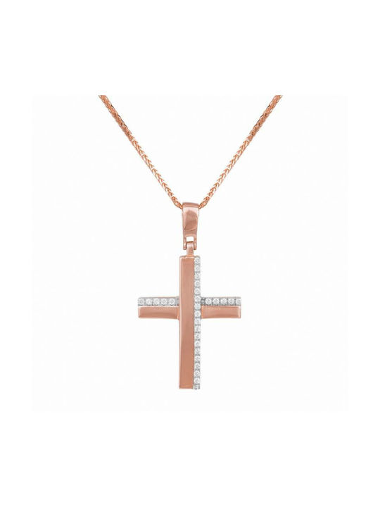 Damen Rosé Vergoldet Kreuz mit Kette