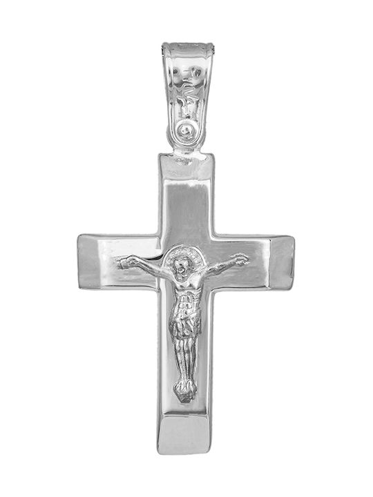 Men's White Gold Cross 9K Double Sided with the Crucified