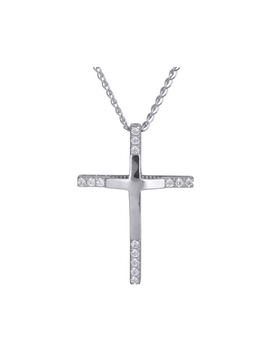 Weißgold Kreuz 14K mit Kette