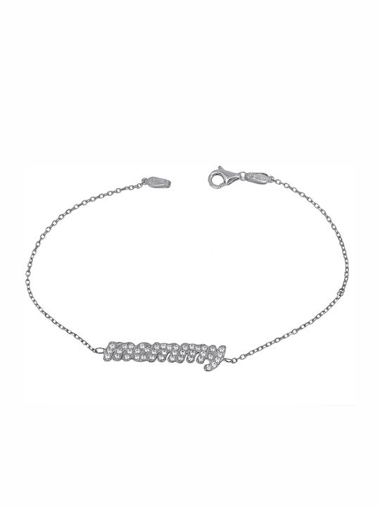 Bracelet with design Mum made of White Gold 9K with Zircon