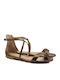 Leder Flache Sandalen für Damen in Braun Farbe