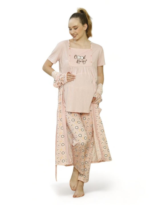 PijaMood Robe with Pajama for Breastfeeding Pink PJMD9624