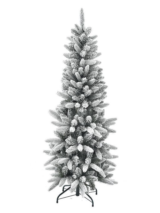 Snowy Christmas Slim Green Tree with Metallic Base and Built in Branches H180cm