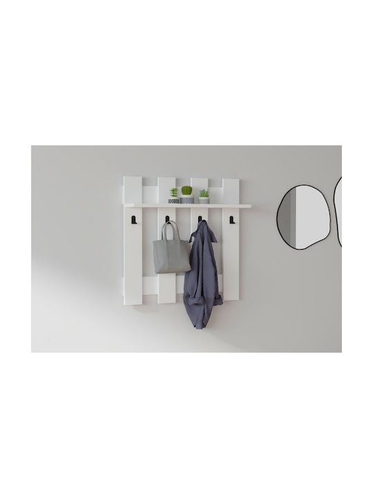 Asir Group Wall Hanger Wooden 4 Hooks White 70x18x70cm