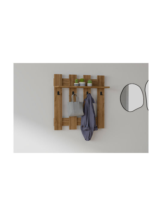 Asir Group Wall Hanger Wooden 4 Hooks Brown 70x18x70cm