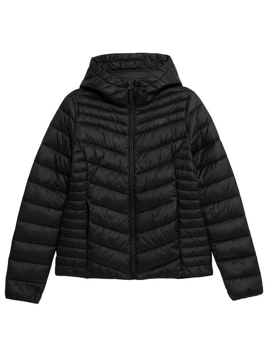 4F Kurz Damen Puffer Jacke für Winter Schwarz