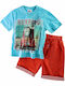 Kinder-Set mit Shorts Sommer 2Stück Hellblau