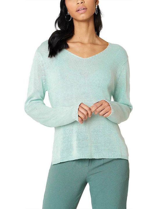 Rut & Circle Women's Long Sleeve Sweater with V Neckline pastel green