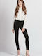 Damen Hoch tailliert Stoff Hose in Schlanker Passform Black