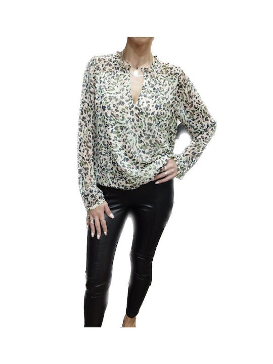 Only Life Women's Blouse Long Sleeve with V Neckline Ecru