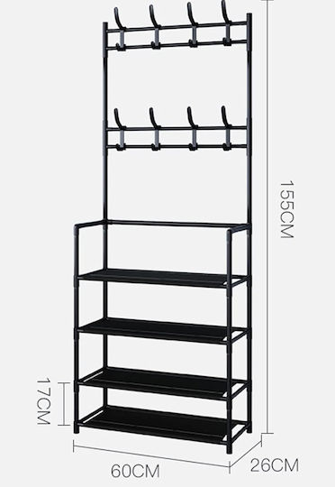 Entry Furniture with Hanger & Shoe Rack Black Velvet-Black Metal 60x26x155cm