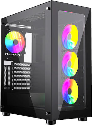Gembird Fornax X450MAX Gaming Midi Tower Κουτί Υπολογιστή με Πλαϊνό Παράθυρο και RGB Φωτισμό Μαύρο