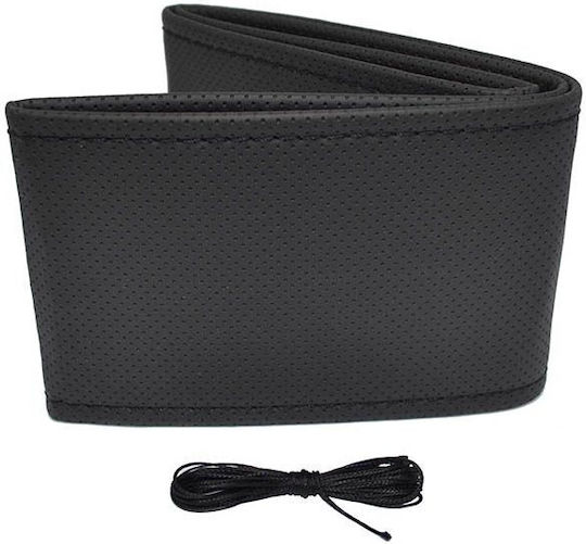 Auto Gs Auto-Lenkradabdeckung Maßgeschneidert mit Durchmesser 38cm aus Kunstleder Schwarz mit Schwarzer Naht