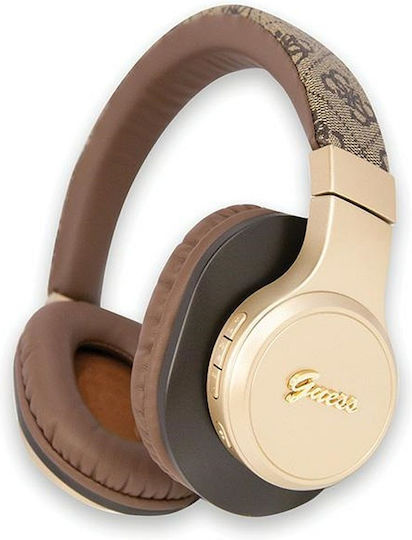 Guess 4G Script Metal Logo Wireless / Wired Over Ear Headphones with 32 hours of Operation and Quick Charge Brown