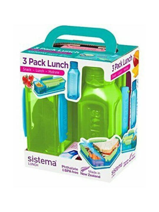 Sistema Plastic Lunch Box 3 Lunch Pack Green 475ml 3pcs