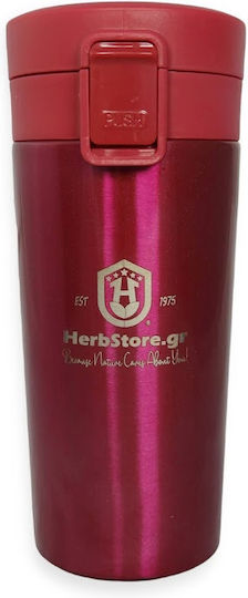 Herbstore Glass Thermos Plastic 380ml Red with Mouthpiece