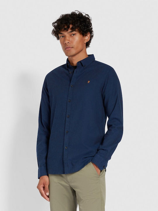 Farah Men's Shirt Long Sleeve Cotton Dark Blue