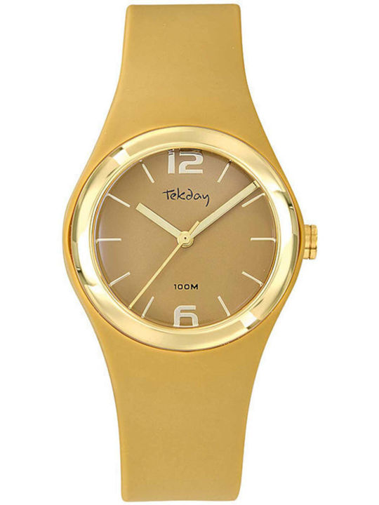Tekday Strap Damen Uhr mit Braun Kautschukarmband