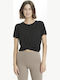 Γυναικείο Αθλητικό Crop T-shirt Μαύρο.