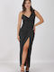 On Line Maxi Φόρεμα με Σκίσιμο Μαύρο