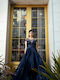 RichgirlBoudoir Summer Maxi Evening Dress Satin with Sheer Blue