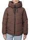 Women's Short Puffer Jacket for Winter Dark brown