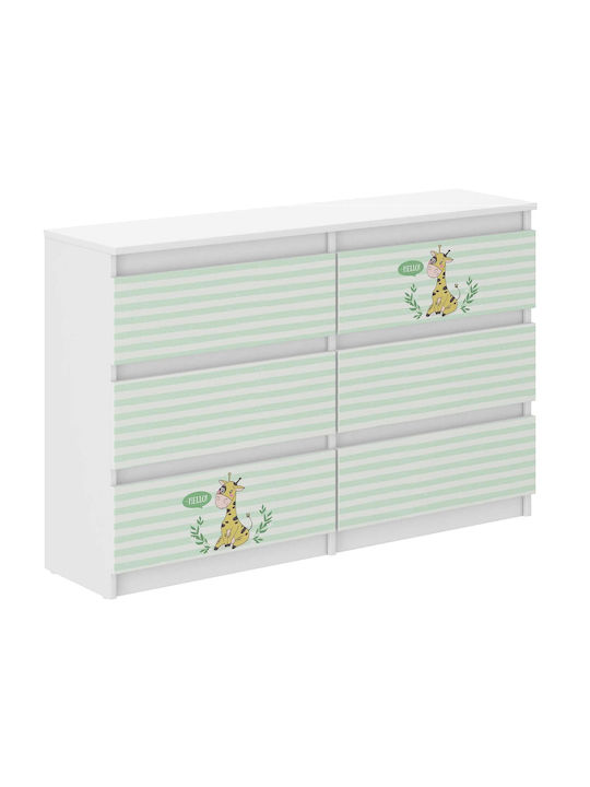 Comodă pentru copii Verde / Alb cu 6 sertare 120x30x77buc