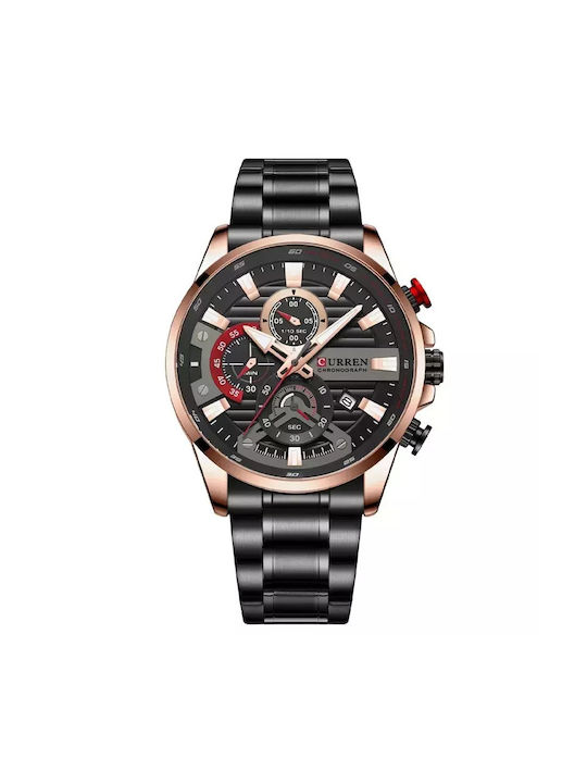 Curren Watch Chronograph Battery with Metal Bracelet Black Rose Gold