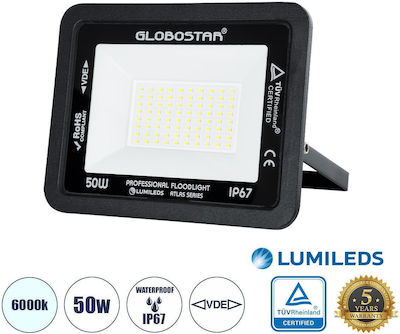 GloboStar Atlas Στεγανός Προβολέας LED 50W Ψυχρό Λευκό 6000K IP67