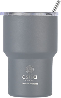 Estia Mug Lite Save The Aegean Ποτήρι Θερμός Ανοξείδωτο BPA Free Fjord Grey 400ml με Καλαμάκι