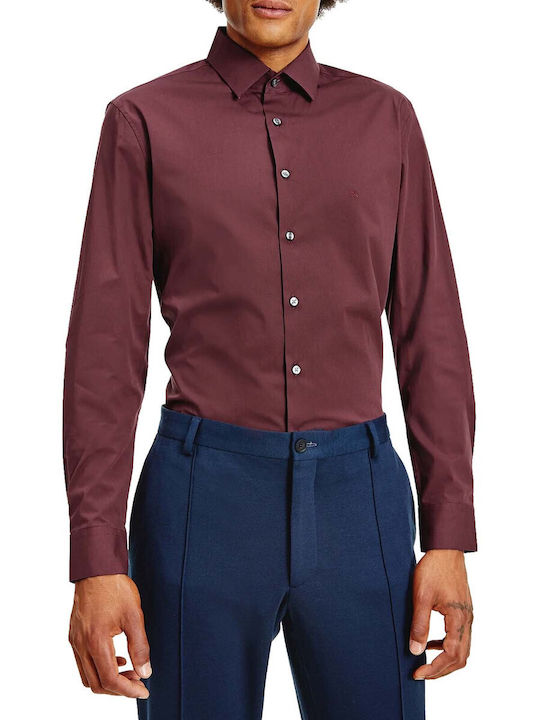 Calvin Klein Men's Shirt Long Sleeve Cotton Bordeaux.