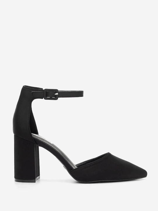 Luigi Pointed Toe Black High Heels with Strap
