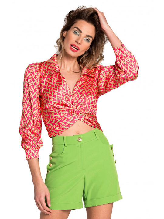 Matis Fashion Women's Crop Top Satin Long Sleeve Green