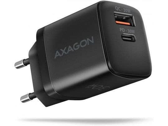 Axagon Φορτιστής Χωρίς Καλώδιο GaN 30W Power Delivery / Quick Charge 3.0 Μαύρος (AZAXNLSACUPQ301)