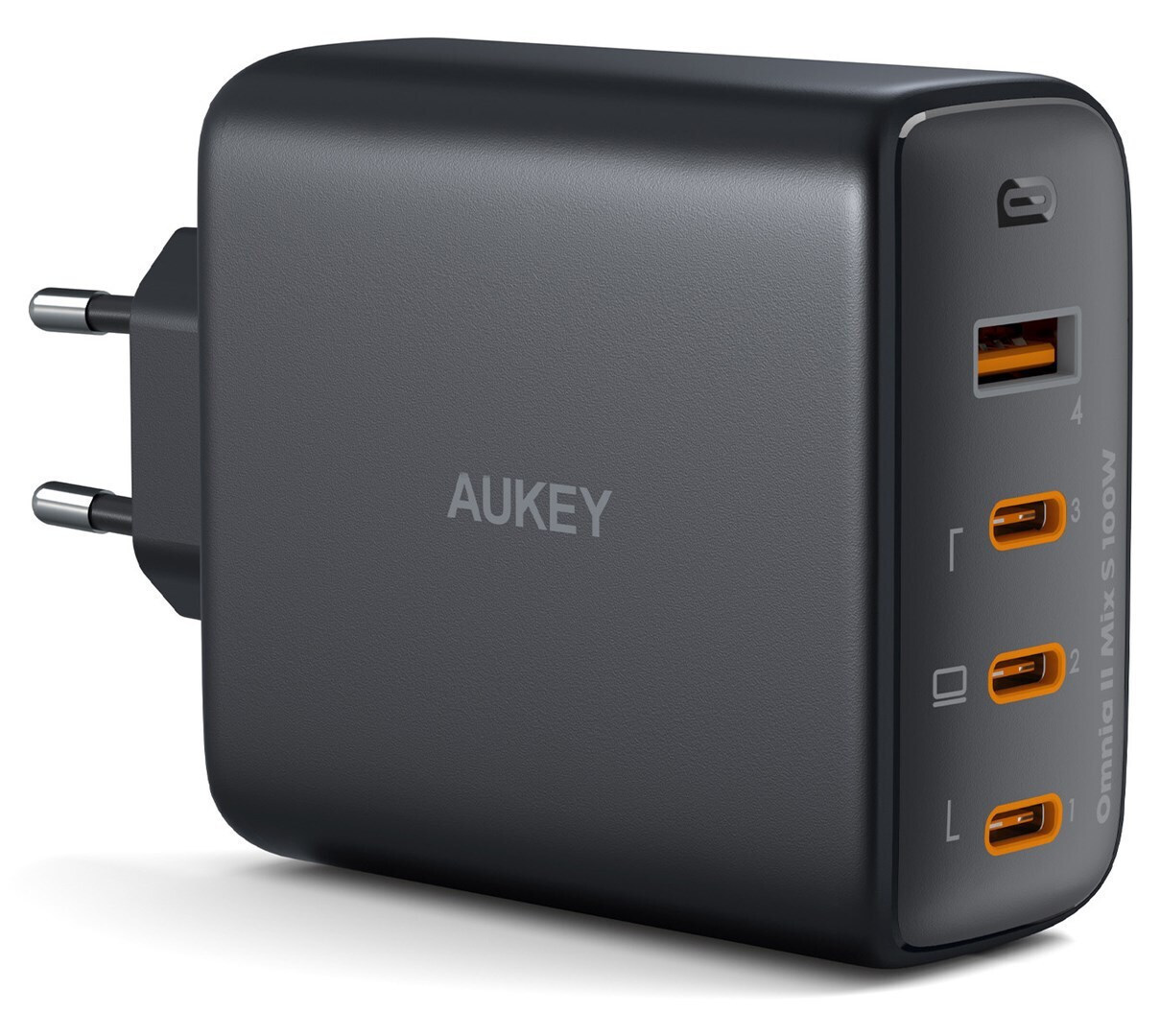 Wall charger Aukey PA-B7S, 1xUSB-A, 3xUSB-C, 100W GaN (black)
