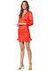 Matis Fashion Mini Βραδινό Φόρεμα Σατέν Κρουαζέ με Βολάν Πορτοκαλί