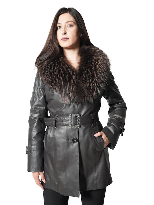 MARKOS LEATHER Women's Short Lifestyle Leather Jacket for Winter CAFE