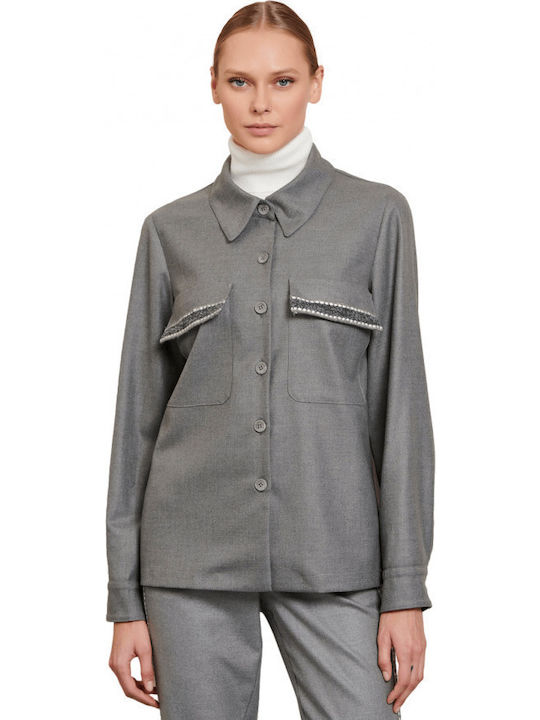 Langärmelig Damen Hemd Gray Monochrom