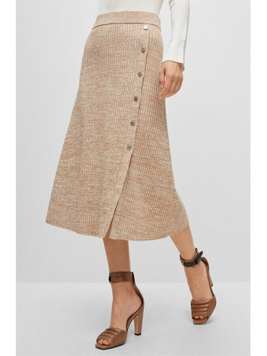 Hugo Boss High Waist Midi Skirt in Beige color