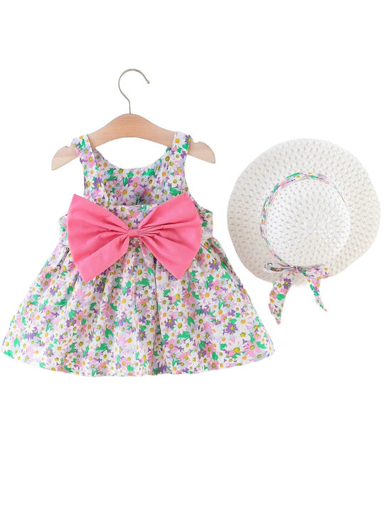 TakTakBaby Set Rochie pentru Copii cu Accesorii Floral Fără mâneci Pink