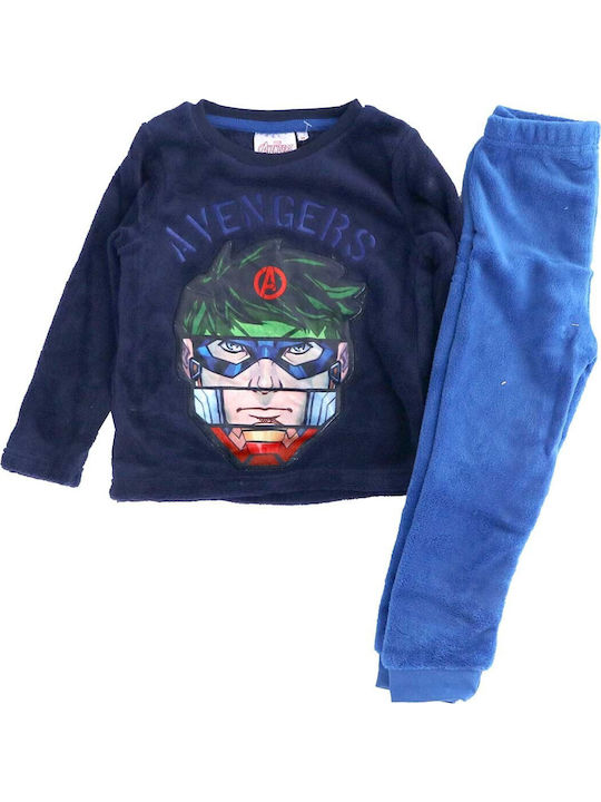 Marvel Παιδική Πιτζάμα Χειμωνιάτικη Fleece Σκούρο Μπλε