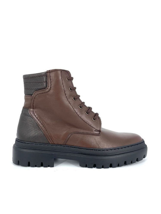 Antonio Shoes Men's Leather Military Boots Brown