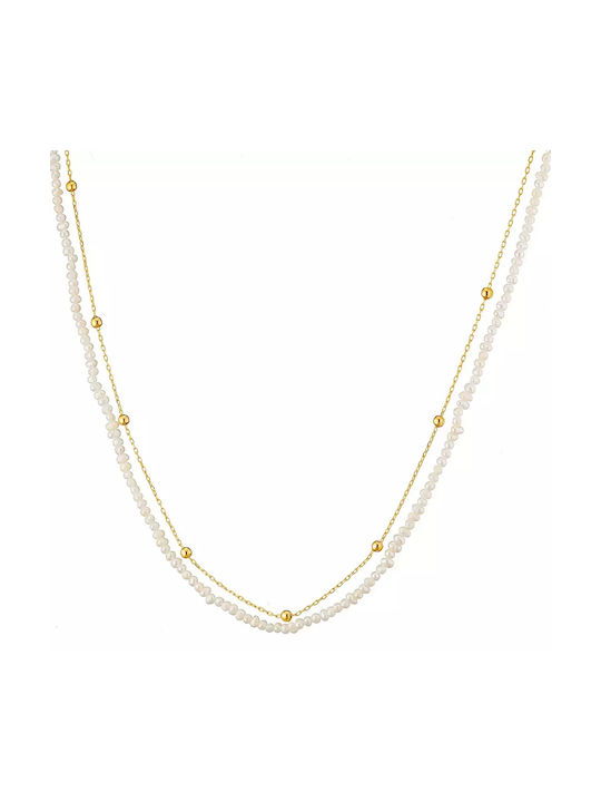 Oxzen Halskette Doppelter aus Vergoldet Silber mit Perlen