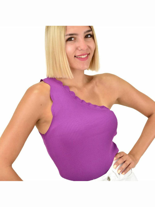 Potre Damen Bluse mit einem Schulter Polka Dot Purple