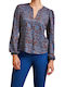 Enzzo Women's Blouse Long Sleeve with V Neckline Coffee