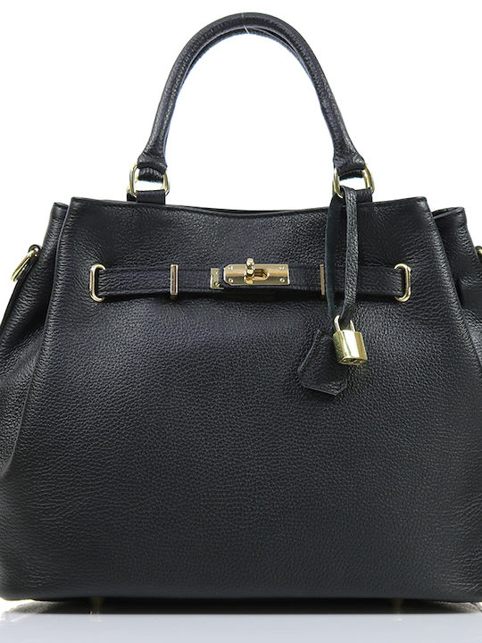 Passaggio Leather Δερμάτινη Γυναικεία Τσάντα Tote Χειρός Μαύρη