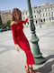 Desiree Midi Φόρεμα με Σκίσιμο Κόκκινο