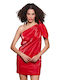 Collectiva Noir Mini Kleid Leder mit Schlitz RED