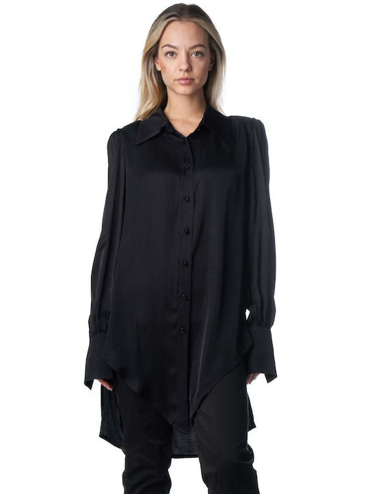 Zoya Women's Satin Long Sleeve Shirt Black